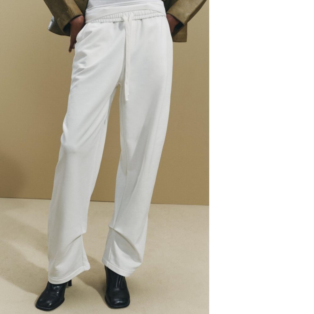 ZARA Pleated Jogging Pants Mid-Rise Pull-On Joggers Women's sz Medium White